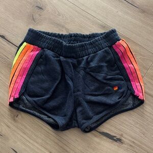Aviator Nation Black Shorts with Rainbow Stripes